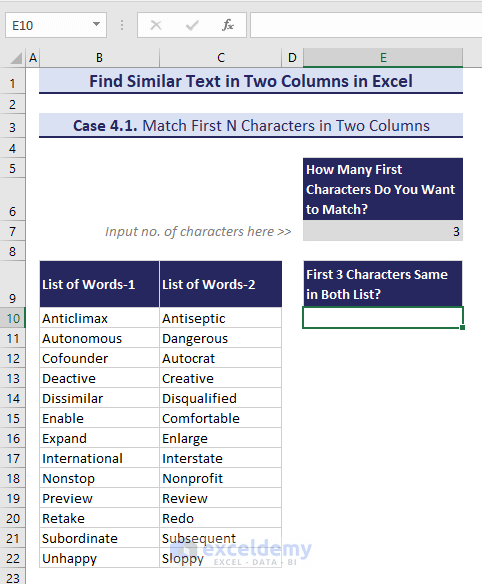 Putting number of first characters to match in two columns