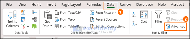 Data tab in Excel