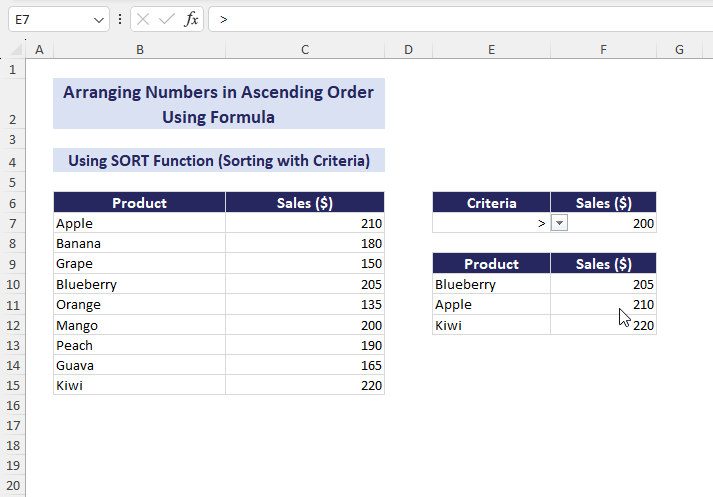 gif of sorting with criteria