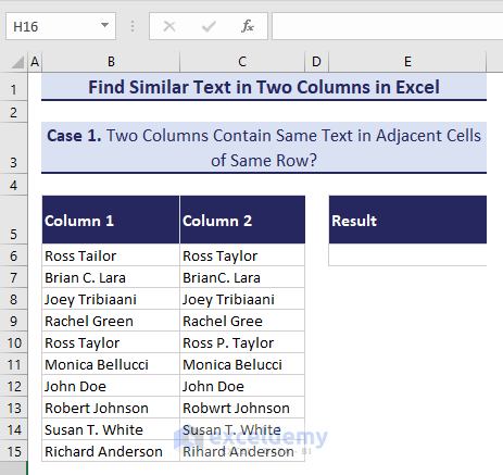Dataset to Find Similar Text in Two Columns