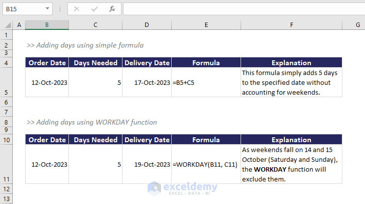 workday function vs simple formula in adding days to a date