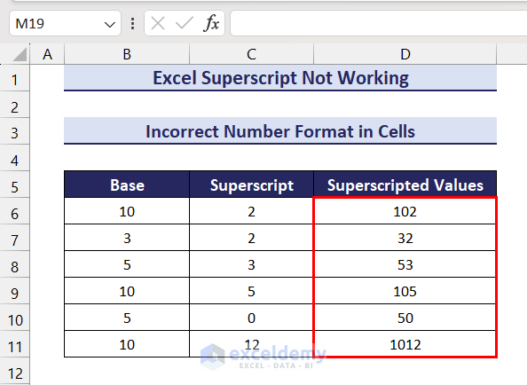 Superscript Not Working in Excel