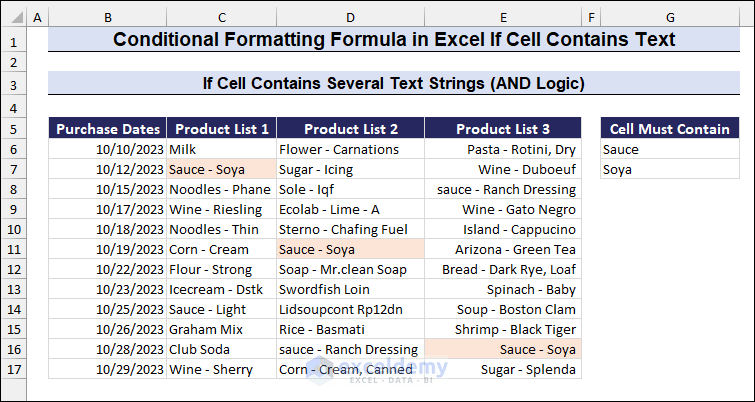 Conditional Formatting to highlight cells if they contain several text strings