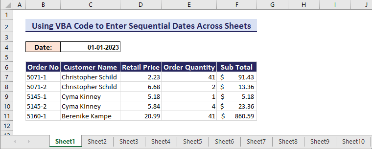 Using VBA to enter sequential dates across sheets in Excel