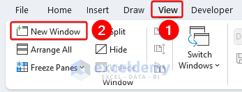 Opening the sheet in a new window from the view tab