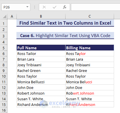 Showing highlighted different Text in Two Columns using VBA