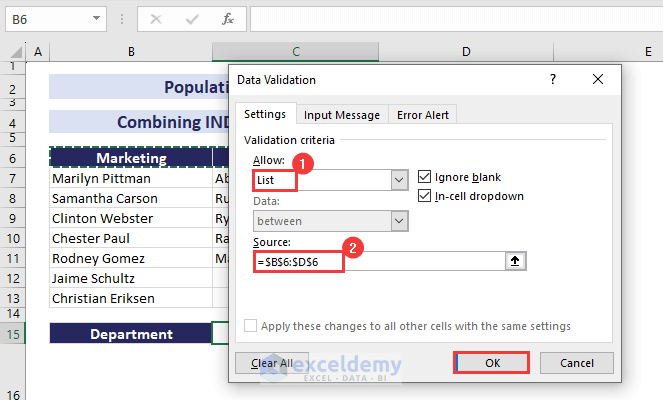 source selection in data validation dialog