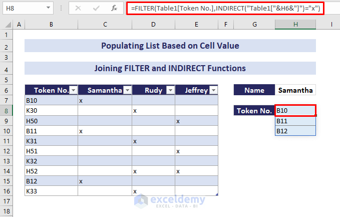 using FILTER & INDIRECT functions to populate list based on cell value
