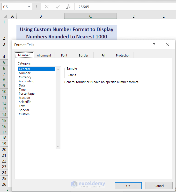 Showing Format Cells dialog box