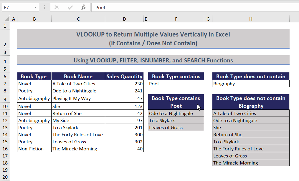 Joining VLOOKUP, FILTER, ISNUMBER and SEARCH Functions to Return Multiple Values Vertically