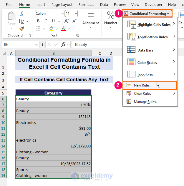 Click on the New Rule command from the Conditional Formatting