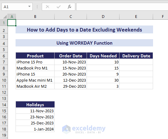 dataset of product, dates and holidays