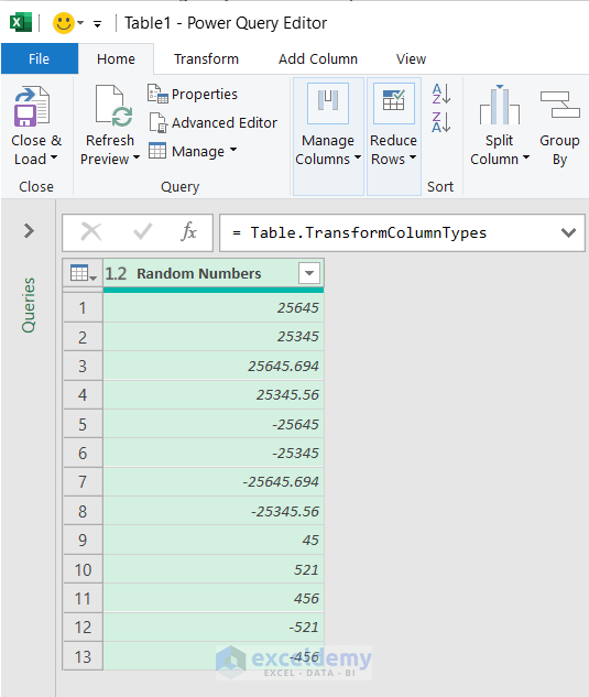 Showing Imported dataset in Power Query Editor