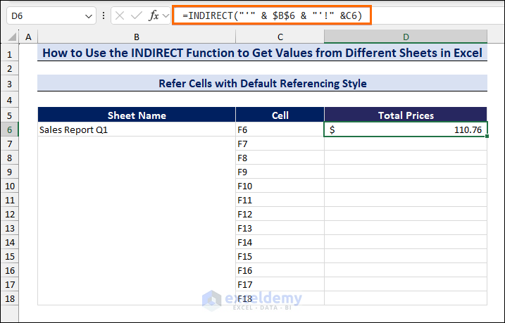 Using the INDIRECT Function to Refer Cells with Default Referencing Style