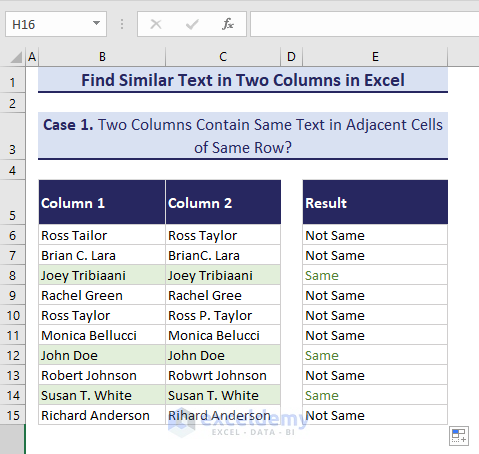 Showing highlighted Similar Text in Two Columns