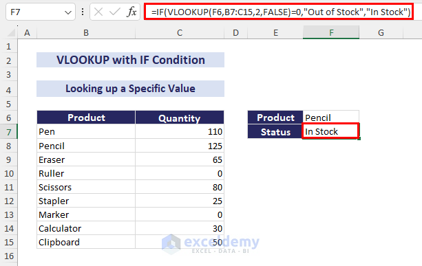 vlookup with if condition to check status of products