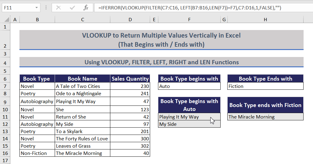Using VLOOKUP, FILTER, and IFERROR Functions to Return Multiple Values Vertically