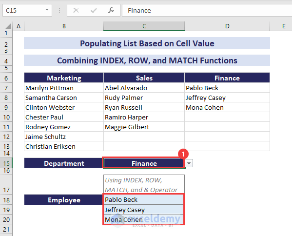 populating list dynamically based on different cell value