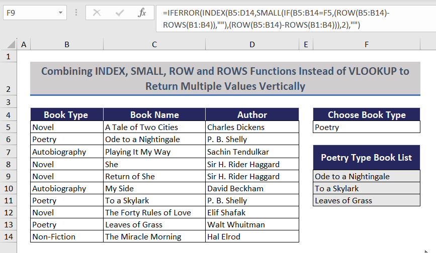Combining INDEX, SMALL, ROW and ROWS Functions Instead of VLOOKUP to Return Multiple Values Vertically