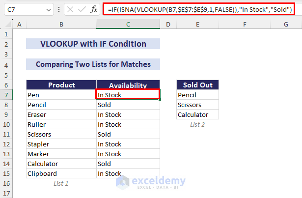 vlookup with if condition to compare 2 lists