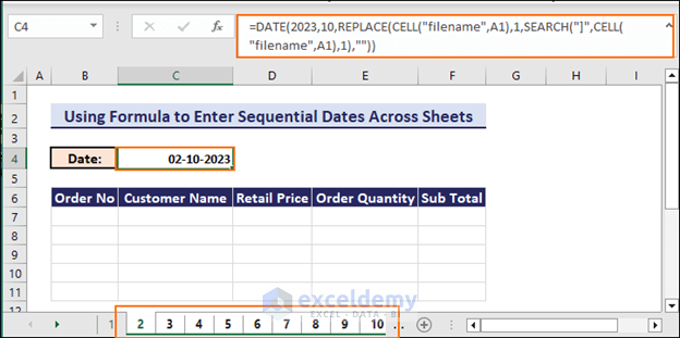 Copying formula to the selected Excel sheets