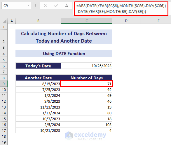 using date function to calculate number of days