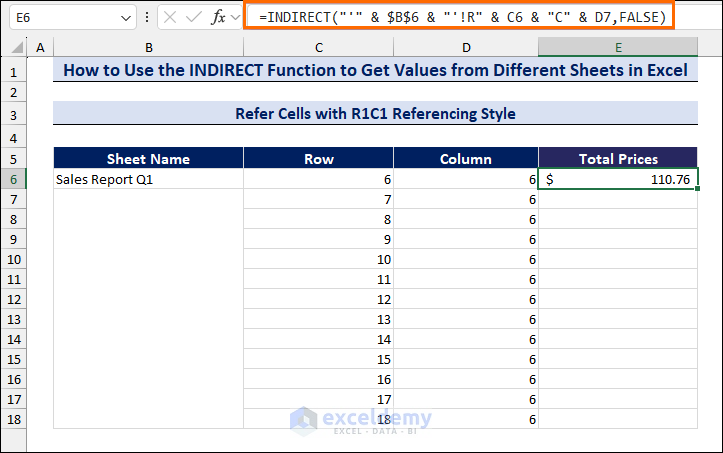 Using the INDIRECT Function to Refer Cells with R1C1 Referencing Style