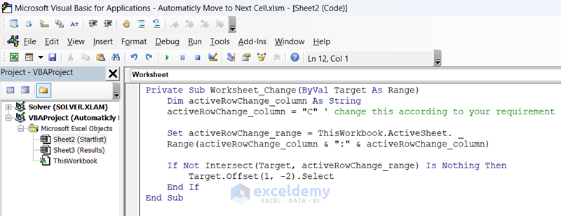 VBA Code to Automatically Move to Next Cell