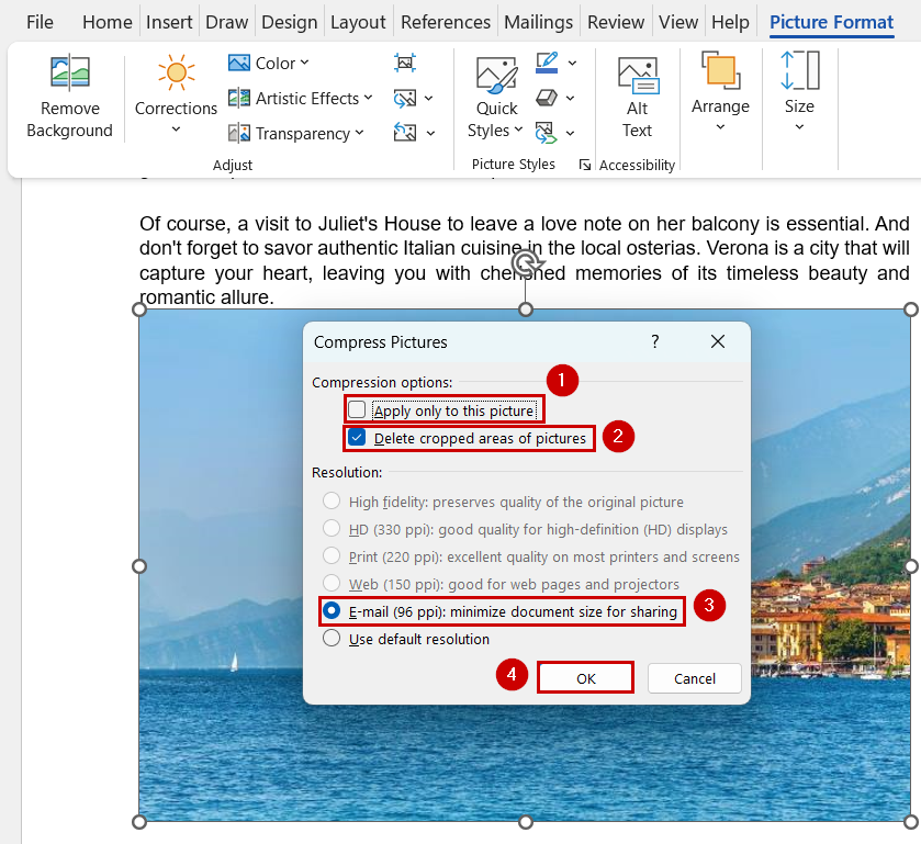 Compressing Pictures to Compress Microsoft Word File