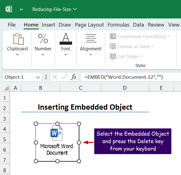 Deleting the Previous Embedded Microsoft Word File Object