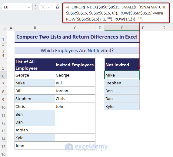 How to Compare Two Lists and Return Differences in Excel