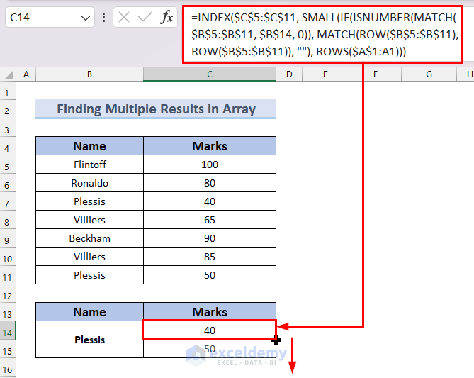 Using INDEX-MATCH functions to get multiple results