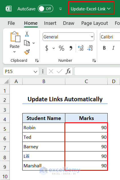 Manually Updating Links in Excel