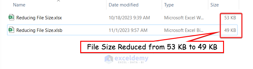 Reduction of Excel File Size Due to Saving in Binary Format
