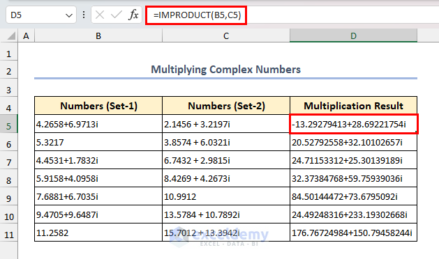 Using IMPRODUCT Function to Multiply Complex Numbers in Excel