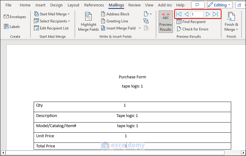 purchase template in Word and Toggle buttons