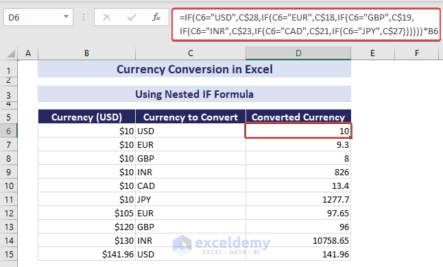 Applying Nested IF Formula to Convert Currency