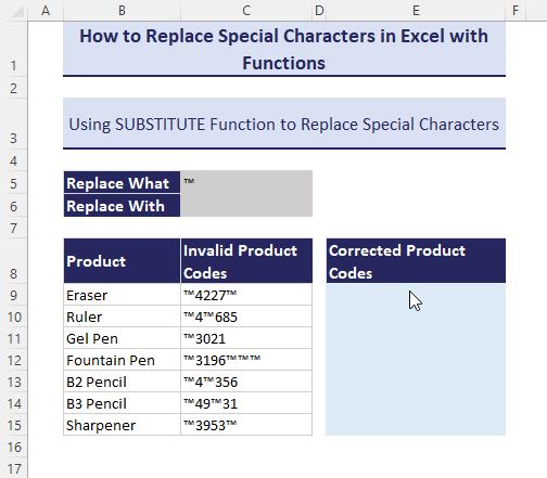 Excel replace special characters