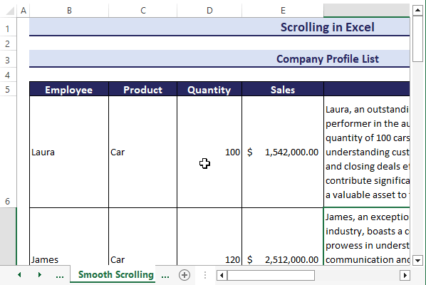 Smooth scrolling in Excel