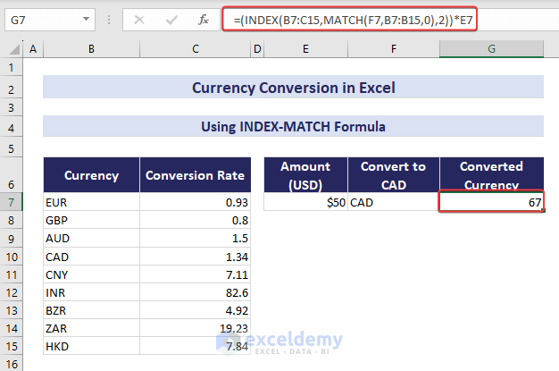 Applying INDEX-MATCH Formula to Convert Currency