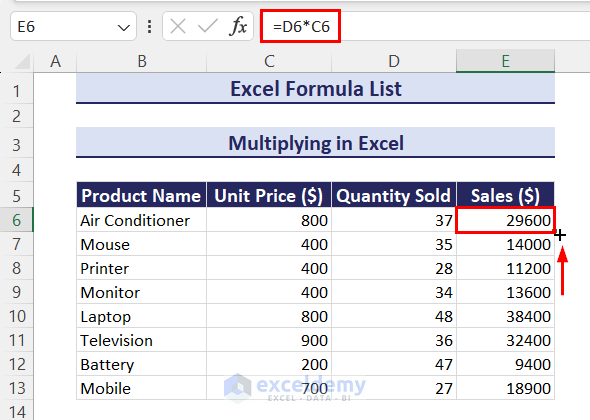 Using cell reference as a formula and multiplication operator to multiply in Excel