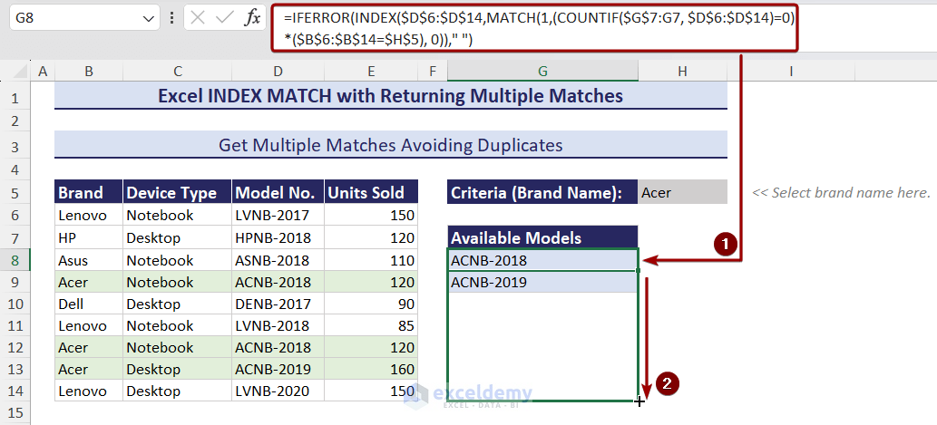 Formula to return multiple matches avoiding duplicates