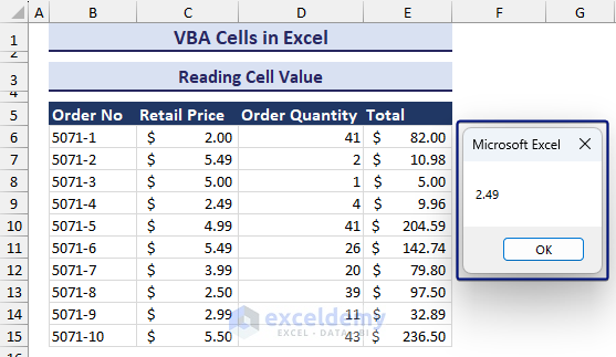 Reading a cell value using VBA cells