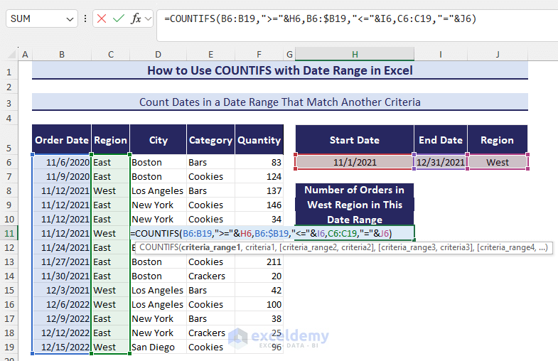 Formula of Using COUNITFS to Count Dates That Match Another Criteria