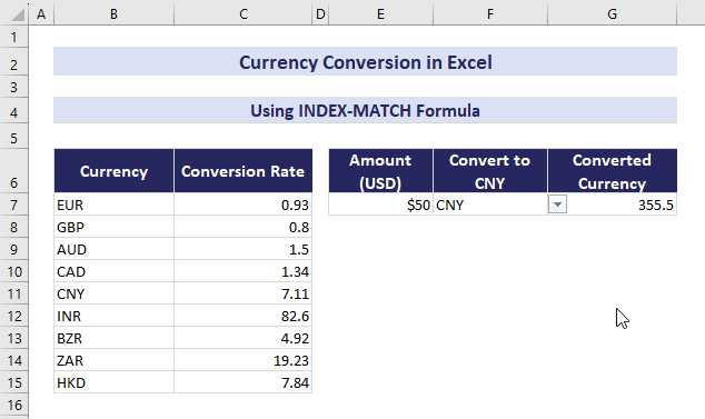 INDEX-MATCH Formula for Different Currencies