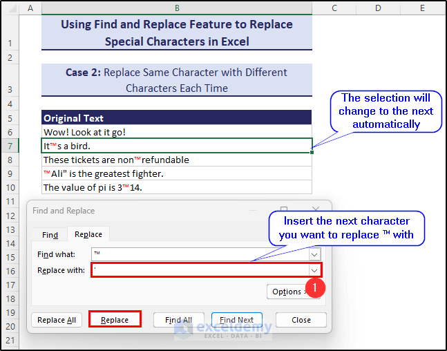 Replacing with second character for second entry using Find and Replace