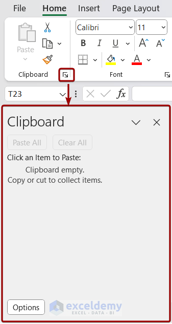 Clipboard dialog box