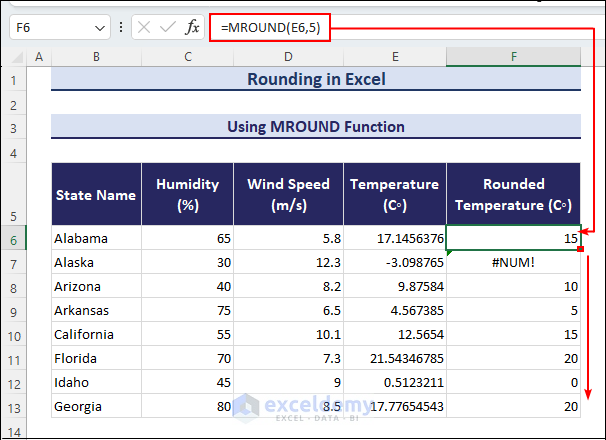 Applying MROUND function for rounding in Excel