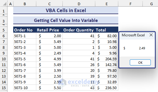 the value taken into a variable is shown in message box