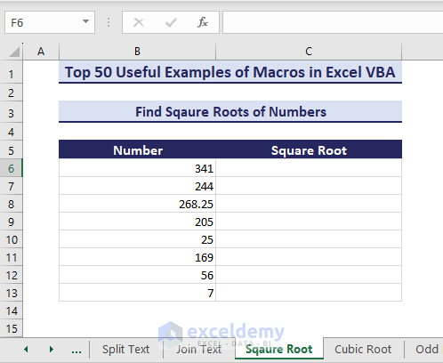 Finding square roots of numbers dataset